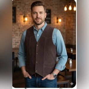 Cripple Creek Men's Brown 100% Genuine Suede Leather Western Style Vest Size M